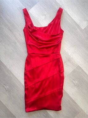 Red Cowl Neck Silk Dress